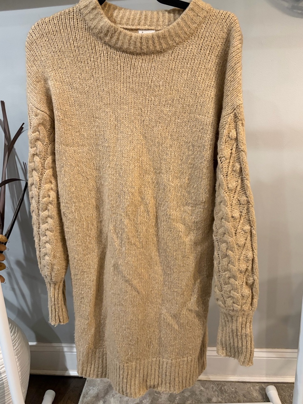 a new day Beige Cable-Sleeve Crewneck Sweater Dress size xs